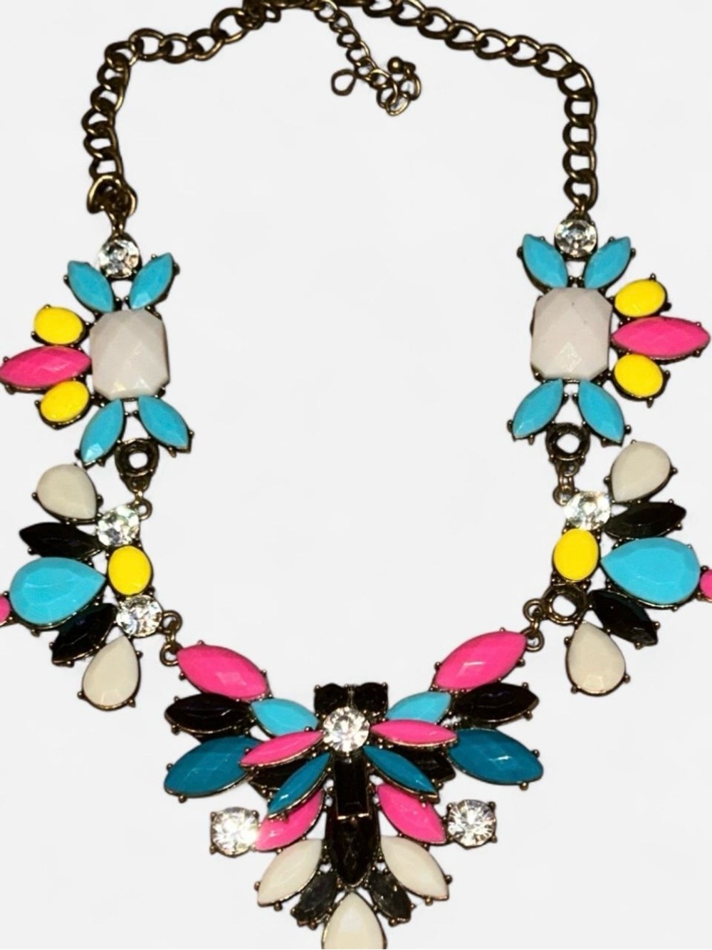 Vintage Neon colors multicoloured statement necklace with rhinestones